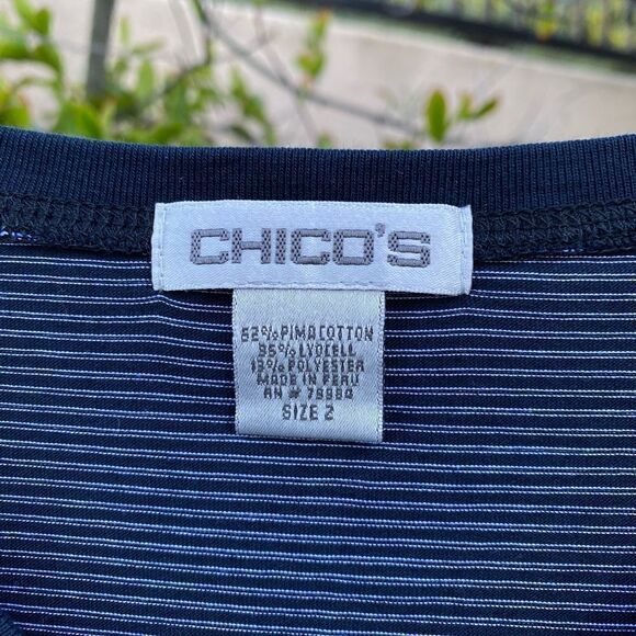 Chicos Black & White Striped Short Sleeve Top. Size Large (2). EUC! - Picture 4 of 4